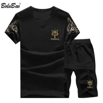 

BOLUBAO Summer New Men Sport Sets Mens Suits Short Sleeve Sportswear Slim Fit Elastic Tracksuit T Shirt + Shorts Sets Male