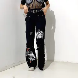 Cgc cintura alta y2k calças de brim femininas 2022 primavera outono em linha reta calças de brim femininas moda coreana perna larga calças de brim femininas