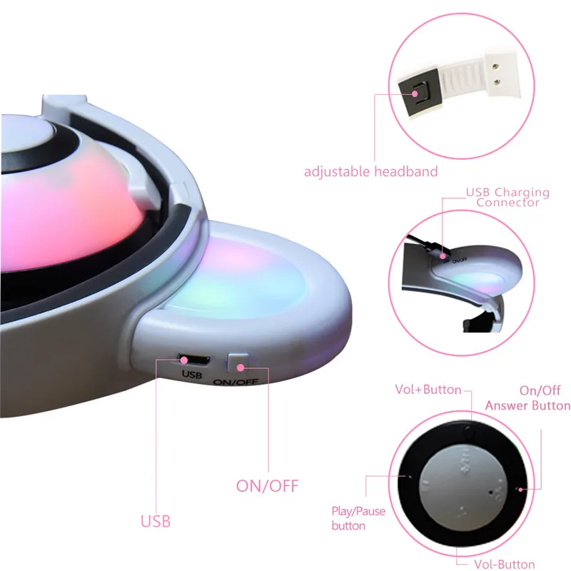 Bluetooth наушники Беспроводные для детей LIMSON Bear Ear Heads LED Light Мигающий 3 5 мм штекерный