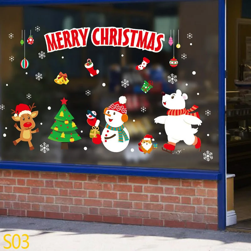 Merry Christmas Snowflake Window Sticker Frozen Party Winter Wall Stickers DIY Happy New Year Xmas Decor Shop Window Ornaments - Color: S03