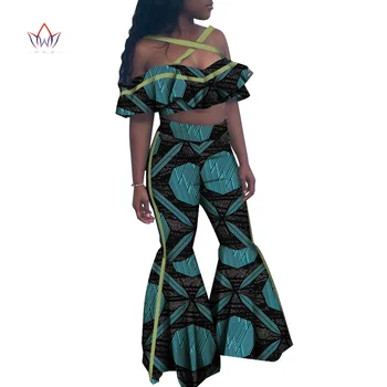 

Hot Fashion African Women Top and Pant 2 Pieces Set sexy strapless Tops Dashiki Print Pants African Women Clothing WY5023