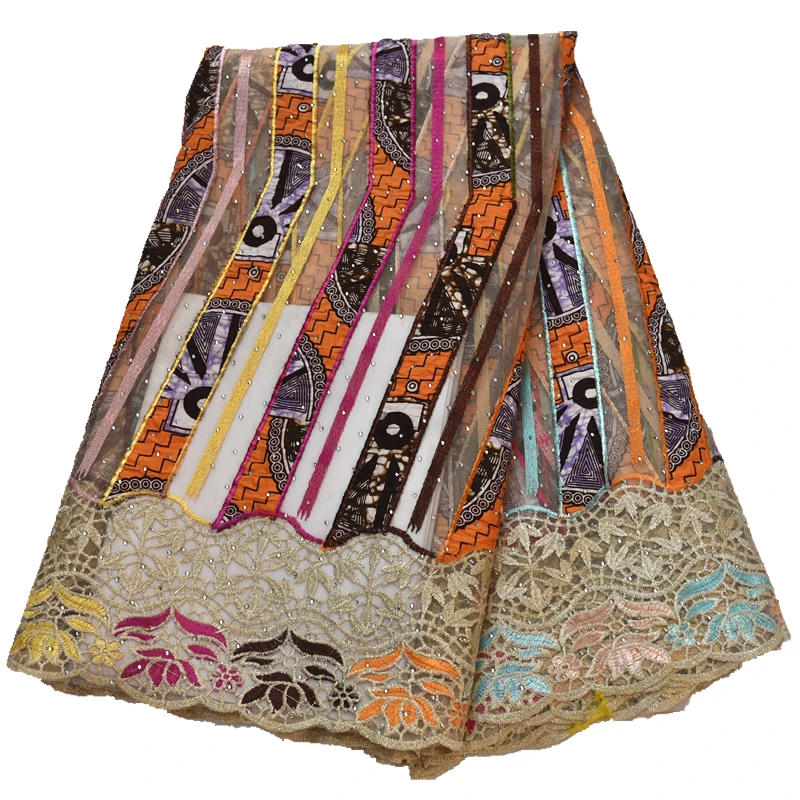 Африканская Вощеная кружевная ткань с вышивкой камнями французская чистая кружевная нигерийская кружевная ткань для женского платья 5 ярдов