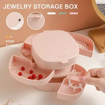 

Creative 4 Layers Women Jewelry Storage Box Rotatable ABS Jewelry Accessory Storage Tray Earring Ring Multi-Function Box 3Color