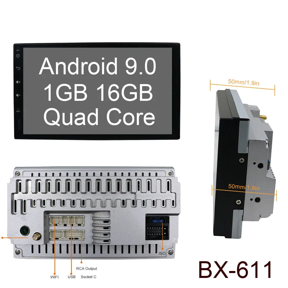 1G 16G T3 BX-611 " Android 9,0 2 DIN Авторадио gps навигация Bluetooth автомобильный стерео плеер 1024*600 сенсорный экран с USB wifi USB SD PX6 4G 64G - Цвет: 1G 16G T3 BX-611