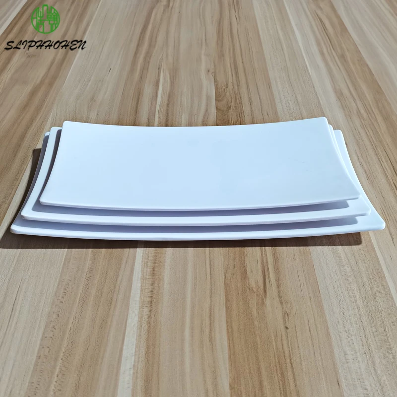 11/12/13 Inch White Warping Angle Rectangular Sashimi Dish Restaurant Dinnerware Dinner Plate A5 Melamine Tableware