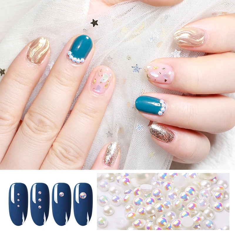 Плоский жемчуг Стразы для ногтей украшения смешанные размеры Белый Nail амулеты