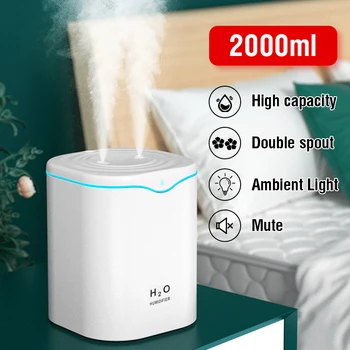 2000ML USB Air Humidifier Double Spray Port Essential Oil Aromatherapy Diffuser Cool Mist Maker Fogger for Home Office 1
