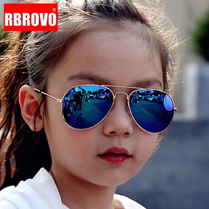 RBROVO классические солнцезащитные очки для девочек, цветные зеркальные детские очки, металлическая оправа, для путешествий, для покупок, UV400