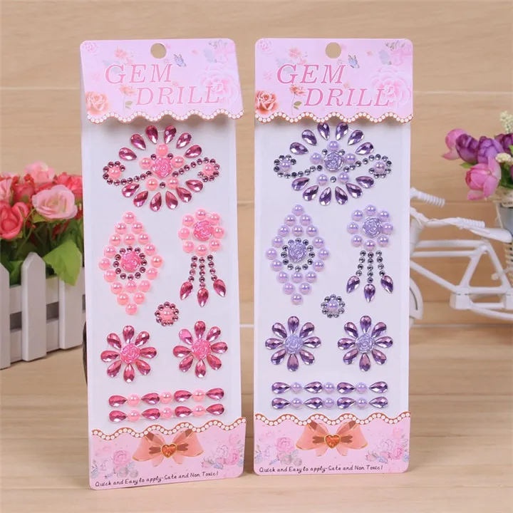 6  Creative Acrylic Drill Stickers Car Mobile Phone Sticker Gypsophila Diamond  DIY Hand-Paste Rhinestones Flower Stickers