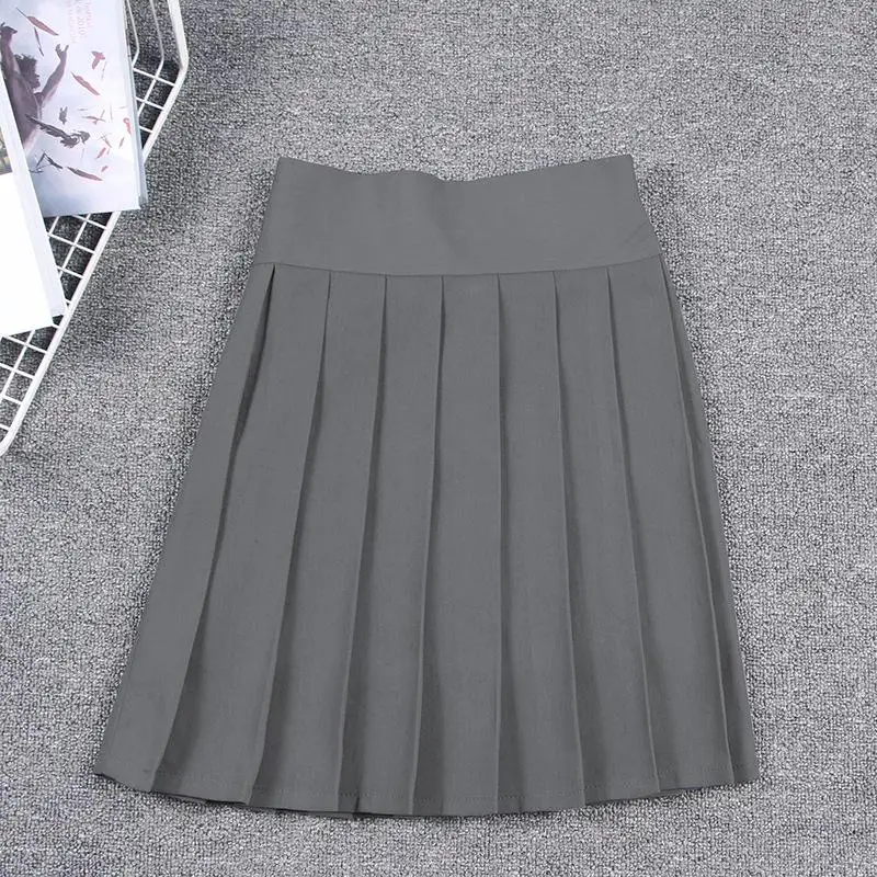 Популярная японская короткая юбка в Корейском стиле школьная юбка трапециевидной формы с завышенной талией Милая плиссированная мини-юбка для девочек школьная форма Юбки JK - Цвет: Dark Gray