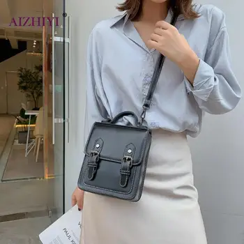 

Women Retro PU Leather Pure Color Backpack Multi-function Teen Girls Casual Preppy Style Student Shoulder Crossbody Bags