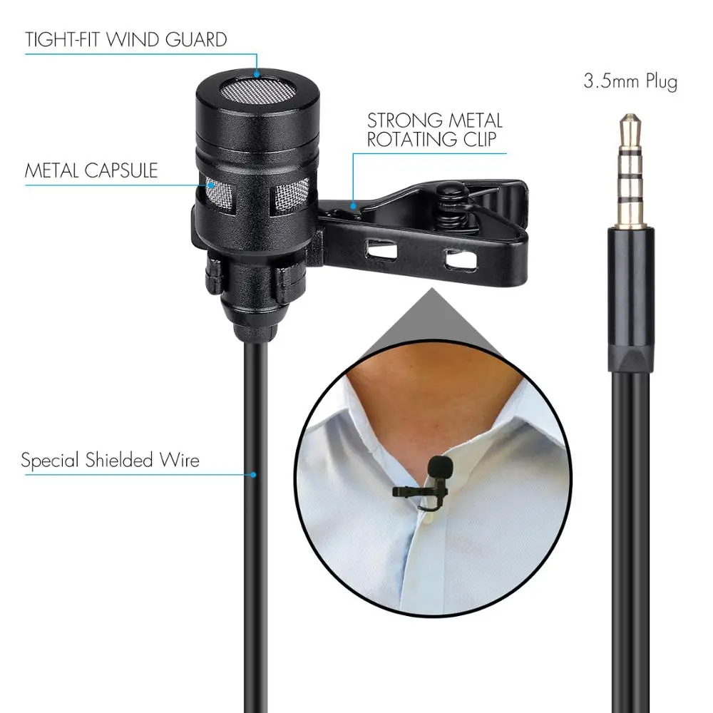 Double Lavalier Microphone Smartphone Omnidirectional Lapel Mic for Mobile Cell Phone Studio Video Recording -3.5mm Jack/6M