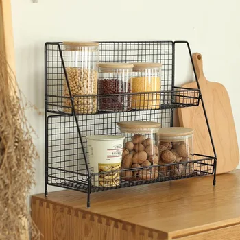 

Nordic Wrought Iron Desktop Racks Bedroom Cosmetics Storage Dormitory Storage Rack Kitchen Tools Double-layer Finishing Rack