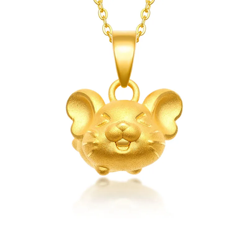 

Hot 24K Yellow Gold Pendant 3D Gold Zodiac Mouse Necklace Pendant