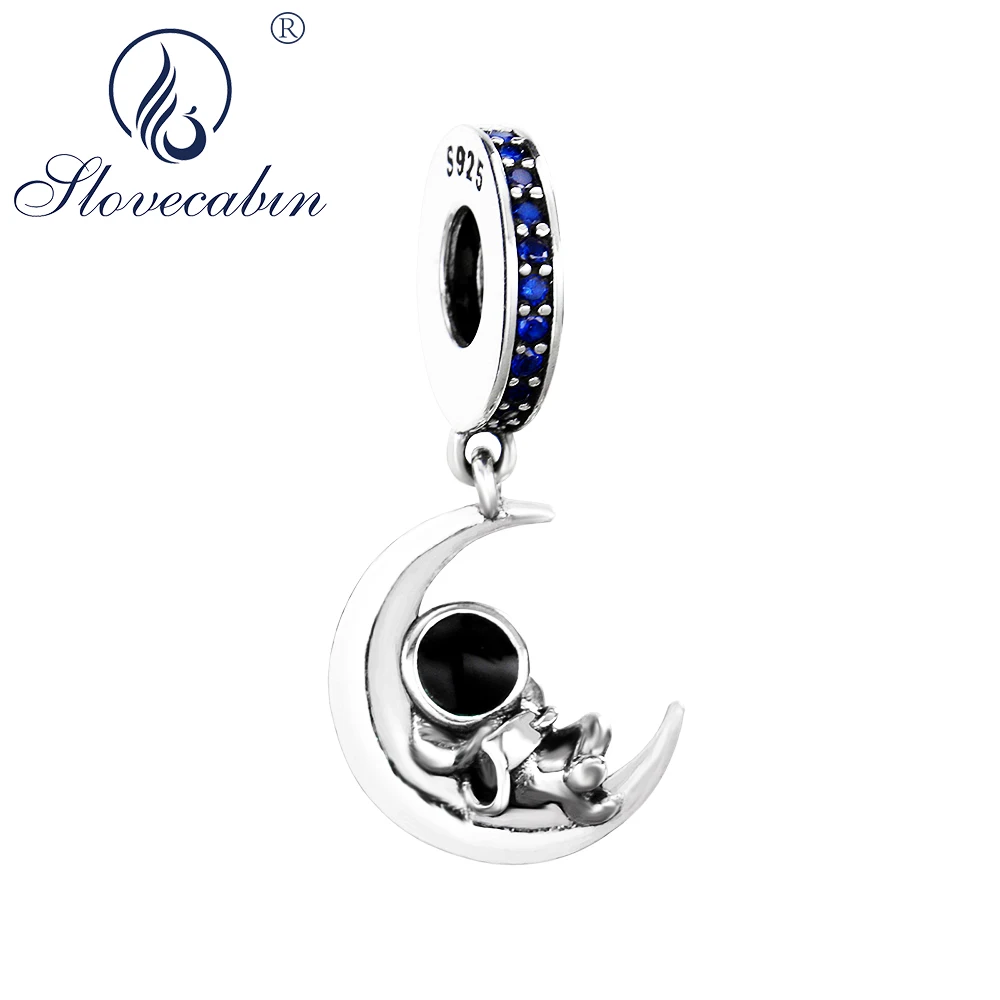 

Slovecabin Real 100% 925 Sterling Silver Moon & Cosmonaut Black Enamel Crystal Charms Bead For Jewelry Making Wholesale Supplies