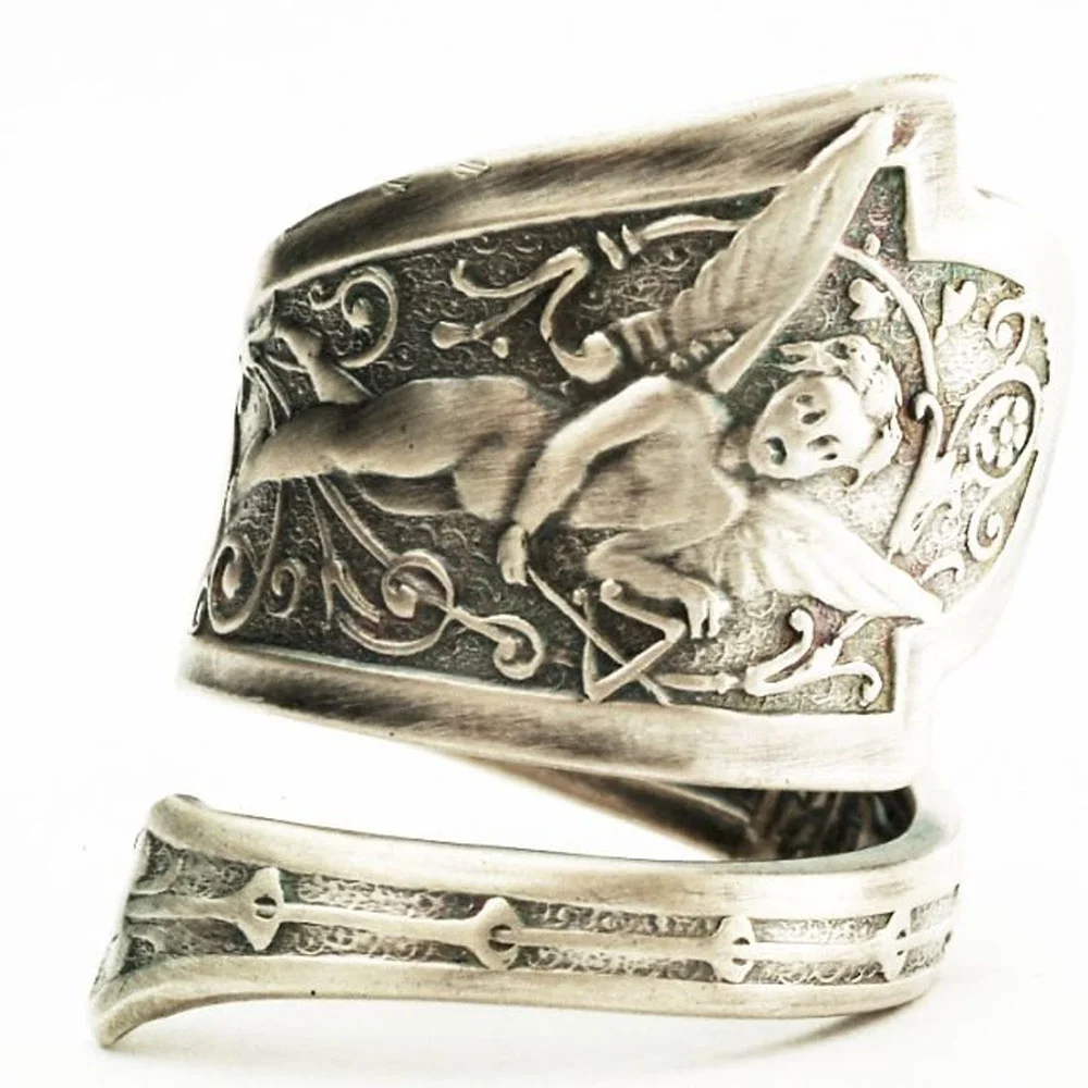 Античное треугольное музыкальное кольцо в виде ложки с ангелом неба для помолвки