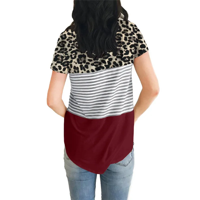 Camisas Mujer 2020 леопардовые и полосатые Лоскутные женские топы блузки летние короткий