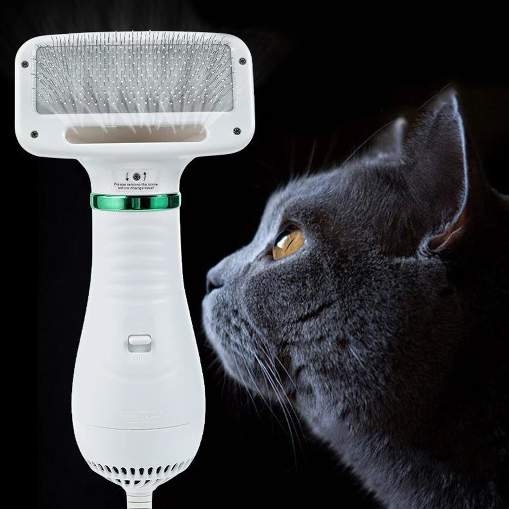 Portable 2-in-1 Pet Hair Dryer Dogs Cats Bathing Blow Brush Home EU Plug