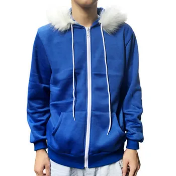 

Men Jacket Cosplay Blue Fleece Hooded Jacket Sweater Costume Warm Sport Coat #YB40