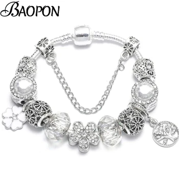

Luxury Crystal Beads Charm Bracelet With Life Of Tree Pendant Fit Original Fine Bracelet For Women Wife Birthday Jewelry Gift