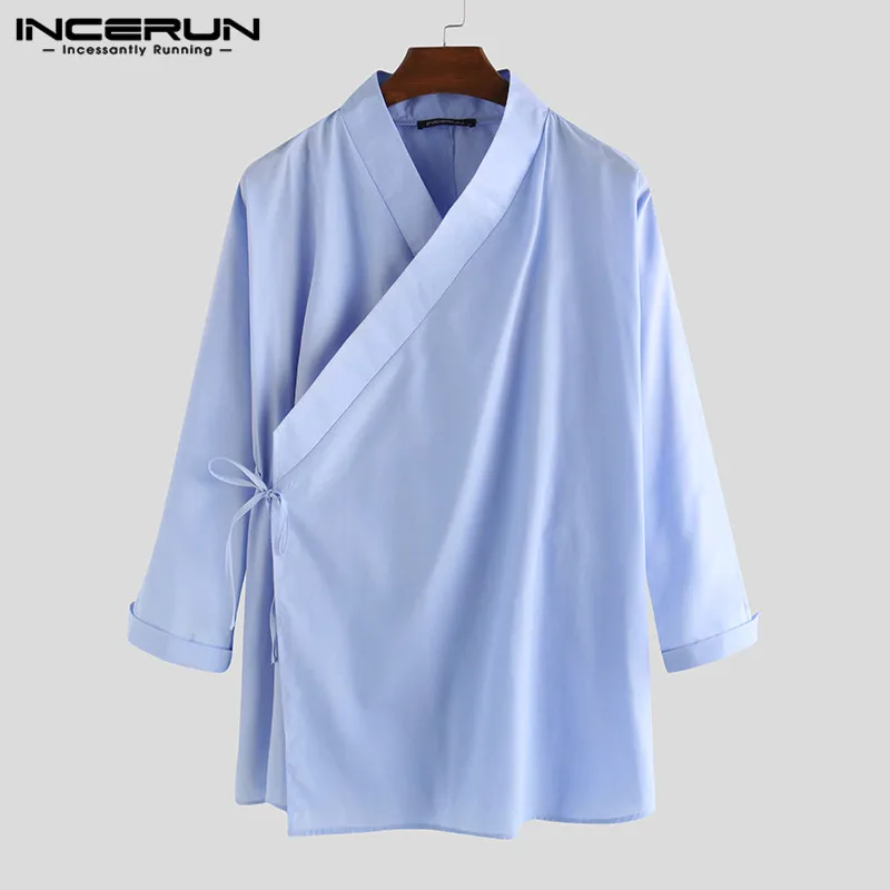 INCERUN Chinese Style Men Shirt Solid Hanfu Long Sleeve Lace Up 2020 Stand Collar Vintage Male Shirts Elegant Retro Camisa S-5XL INCERUN Chinese Style Men Shirt Solid Hanfu Long Sleeve Lace Up 2020 Stand Collar Vintage Male Shirts Elegant Retro Camisa S-5XL