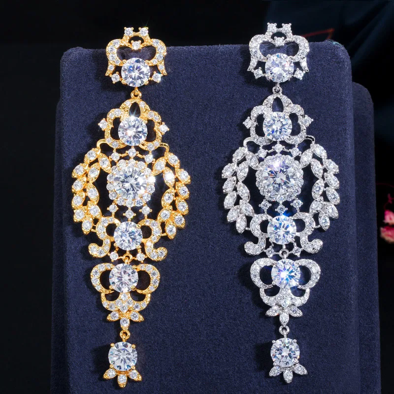 CWWZircons Luxury Cubic Zirconia Long Chandelier Drop Silver Wedding Earring for Women Bridal Party Costume Jewelry CZ651