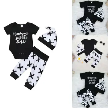 

Newborn Infant Baby Boys Girls Outfits Clothes Romper Tops Pants Hat 3PCS Set