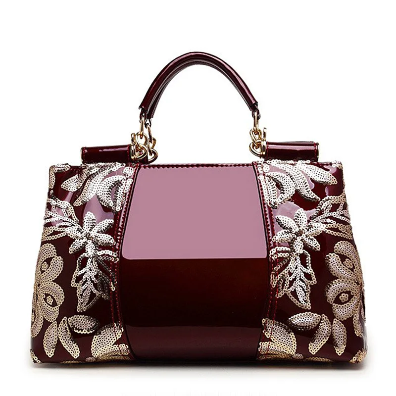 Женские сумки через плечо, сумки большой емкости, женские сумки через плечо, сумки через плечо, цветочные Роскошные сумки из натуральной кожи - Цвет: Deep Red