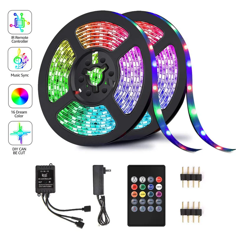 

RGB 5050 Music LED Light Bar Set 5 Meters 150 Lights / 10 Meters 300 Lights Waterproof Remote Control Voice Control Light Strip