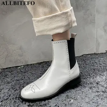 

ALLBITEFO new winter genuine leather low-heeled comfortable women boots thick heels ankle boots for women snow girls boots
