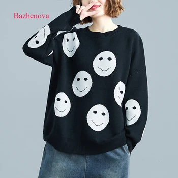 

Bazhenova Women Cartoon Sweater Woman Loose Printing Simple Casual Winter Warm Tops Girls All-match Sweet Clothes Sweaters R283