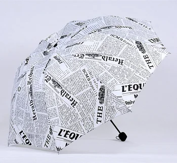 

Oil Painting Newspaper Pattern Rain Umbrella Windproof Travel Men Umbrella Three Folding Metal Compact Women Umbrella