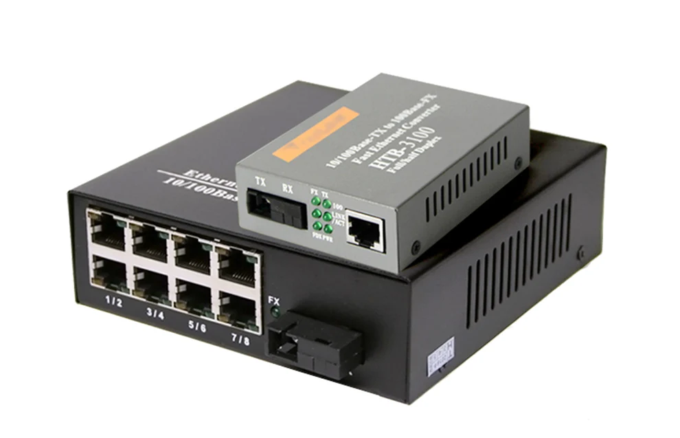 10/100 м коммутатор для высокоскоростной сети Ethernet 8 RJ45 1 волоконный порт конвертер волоконно-оптический медиа конвертер одиночный режим