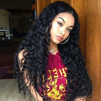 

Natural Hairline Synthetic Lace Front Wig Long Curly Black Heat Resistant Fiber Kinky Curly Lace Wig For African American Women