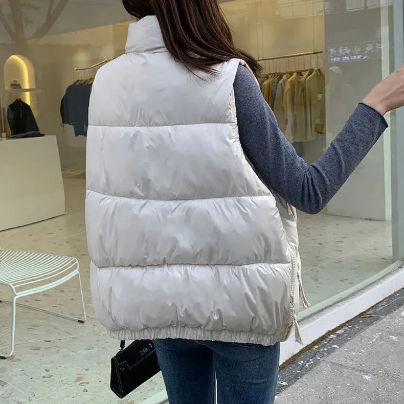 Winter Woman Down Cotton Short Vest Coat Yellow Stand Colloar Sleeveless Jacket Large size Waistcoat Korean Style Gilet Femme petite long puffer coat