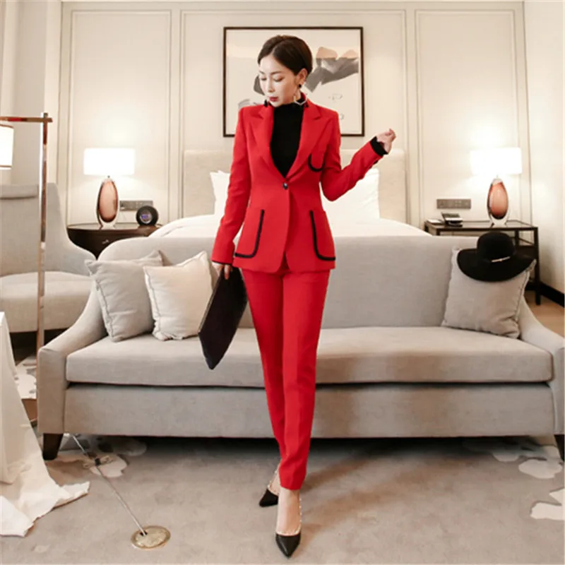 Женский костюм для подиума, комплект из 2 предметов, Осенний Элегантный Модный, застегивающийся на одну пуговицу, офисный женский пиджак, брюки, костюмы