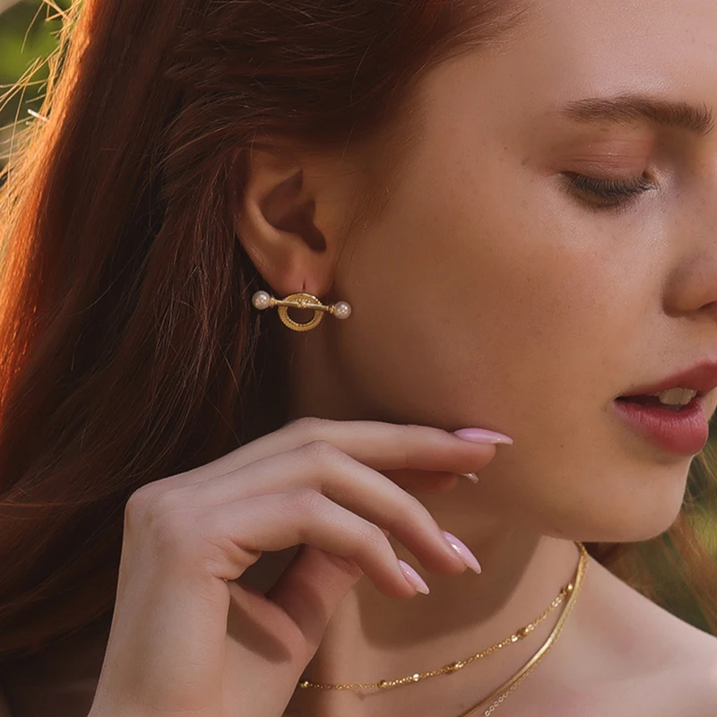 Peri'sBox круглые и линии геометрические серьги для женщин 925 стерлингового серебра серьги золотые текстурированные оболочки жемчужные серьги-гвоздики