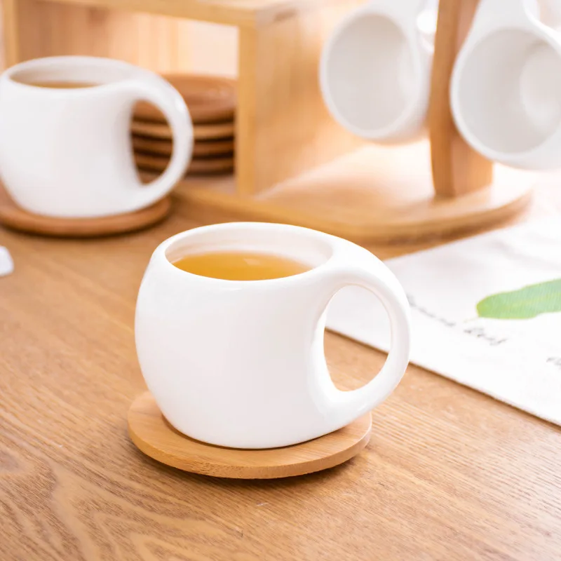 

Ceramic cup home water cup office coffee cup with bamboo dish spoon