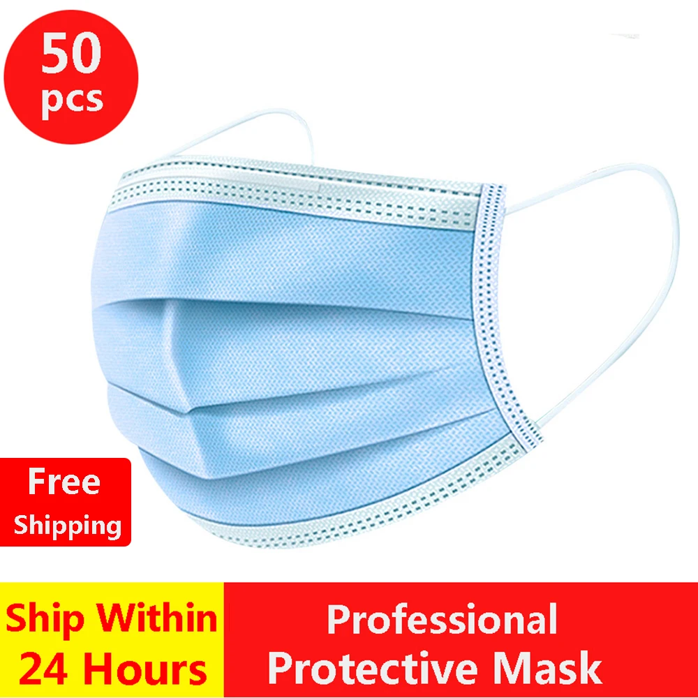 

50pcs Face Mouth Mask Anti-splash Mask Profession Protect Mask 3 Layers Filter Mask Anti-Pollution Anti-Dust Cycling Face Masks