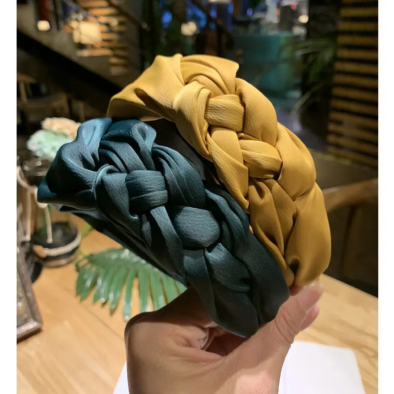 

Hair hoop Korean wide-brimmed fabric art headpiece 2019 new simple hemp braids hundred side knotted headband woman Headwear