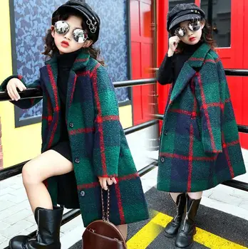

Girls coats autumn and winter 2019 new children's plaid woolen coat casual children's clothing woolen shirt in the big children'
