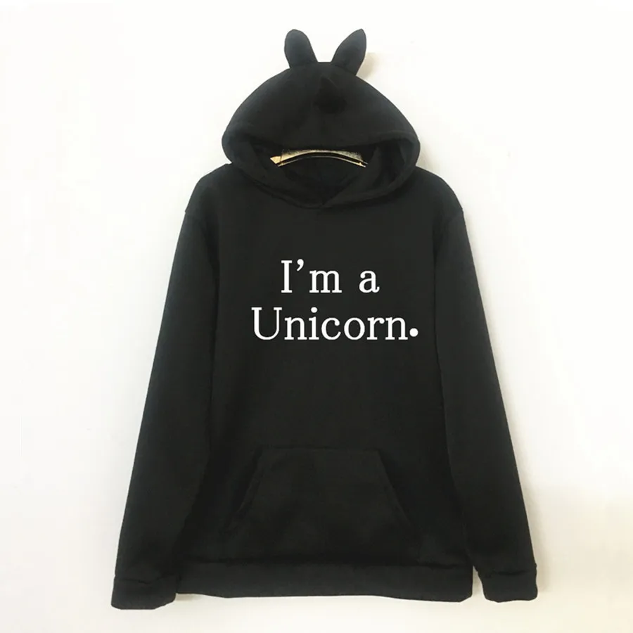 Winter New Harajuku Women Hoodies Letter Print Cute Unicorn Hoode Casual Loose Sweatshirt Women's Coat Jumper Hooded - Цвет: ED00183BK