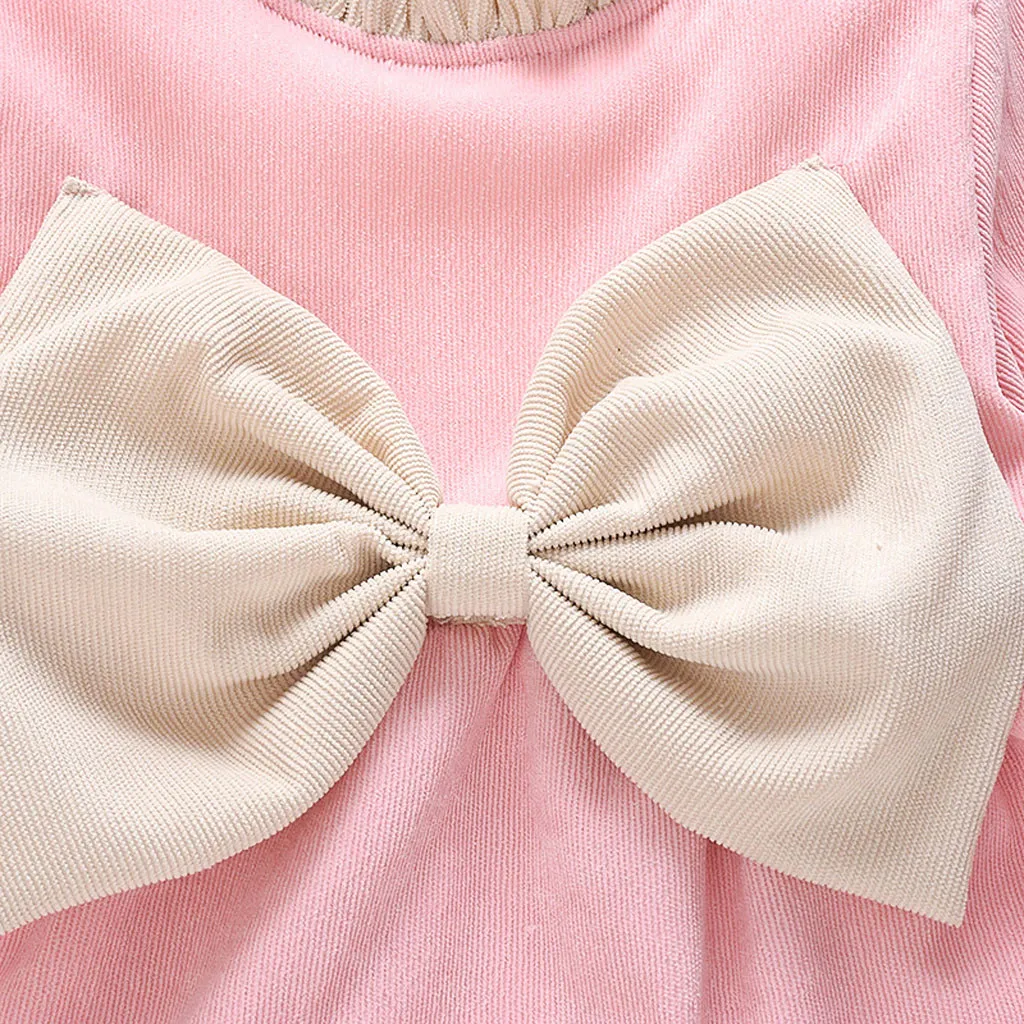 Toddler Kids baby dresses girl newborn Long Sleeve Thick Solid Warm Bowknot Party Princess Dress baby jurkjes winter#y3