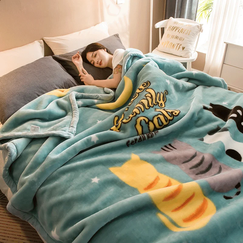 

Coral Plush Blanket Winter Thick Flannel Raschel Blanket And Luxury Flock Bed Single Warm Double-Layer Quilt