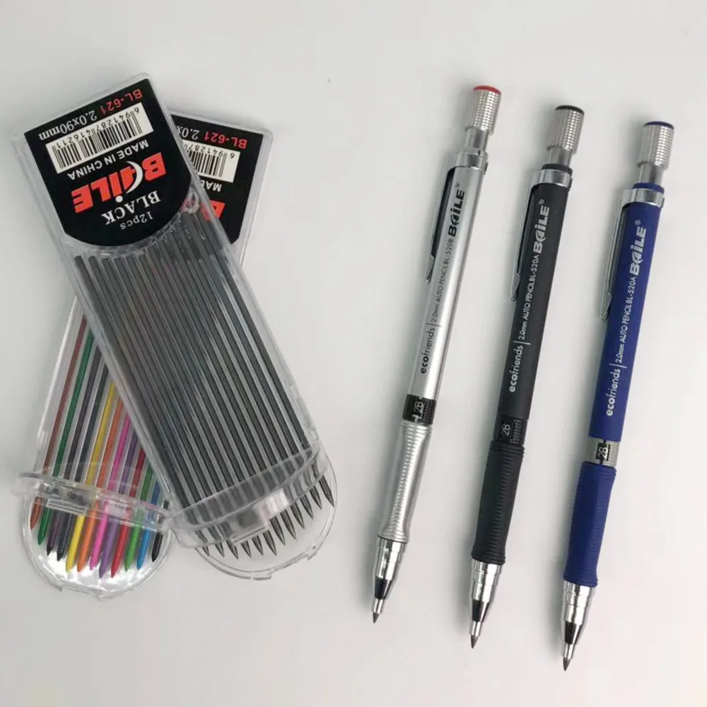 2,0mm lápiz mecánico 2B prensa dibujo lápiz para escribir 12 color ingeniería, dibujo a lápiz