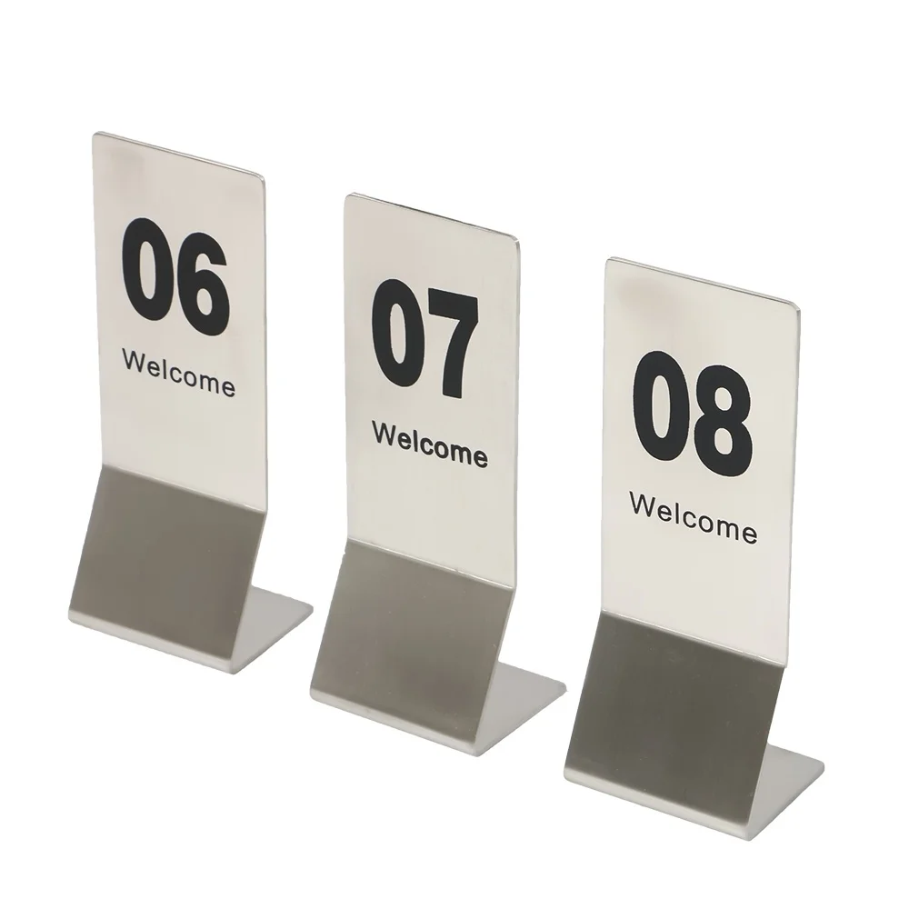 10pcs High Quality Double-sides Stainless Steel Restaurant Table Number Cards Digital Sign Seat Card Desk Sign Display Stand v shaped acryliccard triangle bable conference double sided transparent guest card table sign tabletop seat