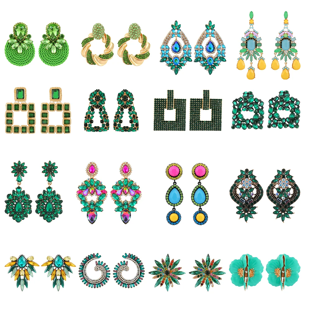 Ztech New Green Series Set Earrings Designer Jewelry Crystal Tassel Za Accessories Handmake Statement Bijoux Pendientes Brincos