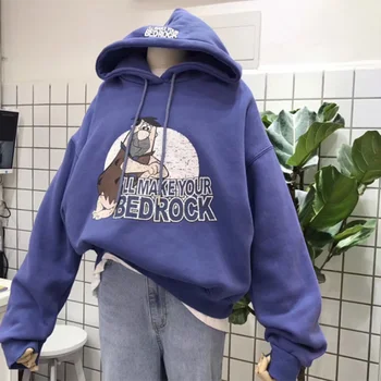 

Cartoon Print Hoodies Women Hooded Long Sleeve Loose Sweatshirts Harajuku Pullovers Vintage Outwear Letter Streetwear 2019 W174