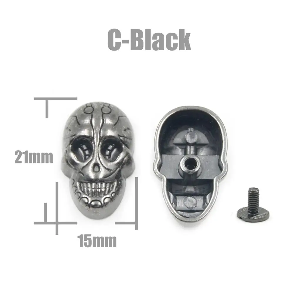C Black 5Pcs Череп крест кость заклепки с шипами пятна Гвоздика панк-рок DIY Кожа ремесло для одежды мешок обуви части одежды аксессуары - Цвет: C Black 5Pcs
