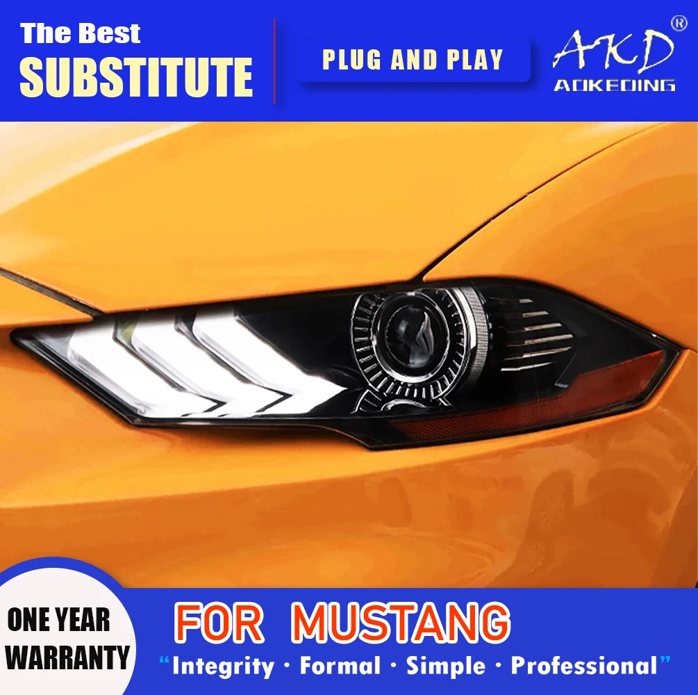 

AKD Head Lamp for Ford Mustang LED Headlight 2018-2019 Headlights Mustang DRL Turn Signal High Beam Angel Eye Projector Lens